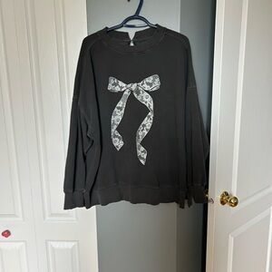 Aerie Gray Sweatshirt with White Bow Design